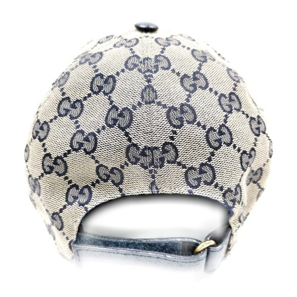 100% Authentic Gucci Cap GG Canvas Sherry Line Navy Blue Polyester - Picture 3 of 9